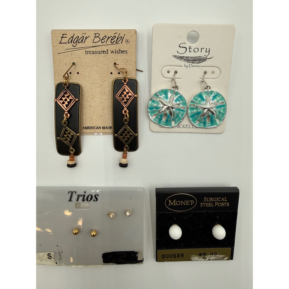 Earring Lot 4 Pairs Edgar Berebi Monet Story Davinci Sand Dollar Studs Drop